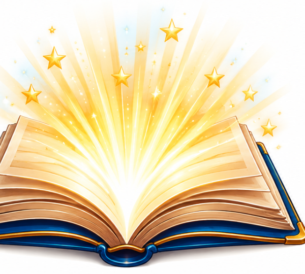 Отворена книга, излъчваща светлина